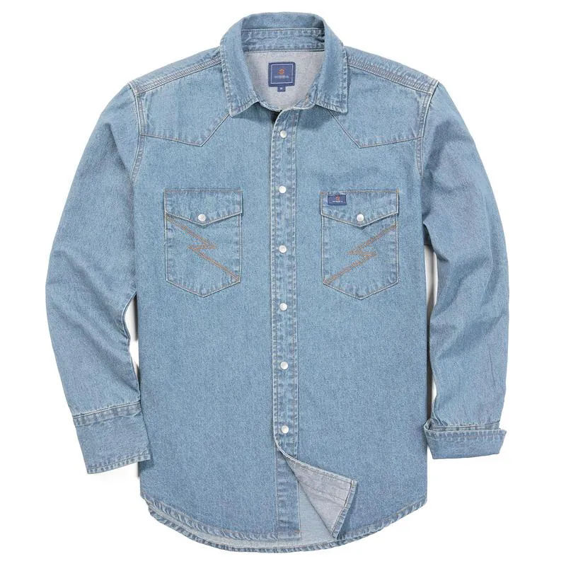 🔥HOT-SALE 🔥Men's Long Sleeve Stone-Washed and Pre-Washed Denim Work Shirt