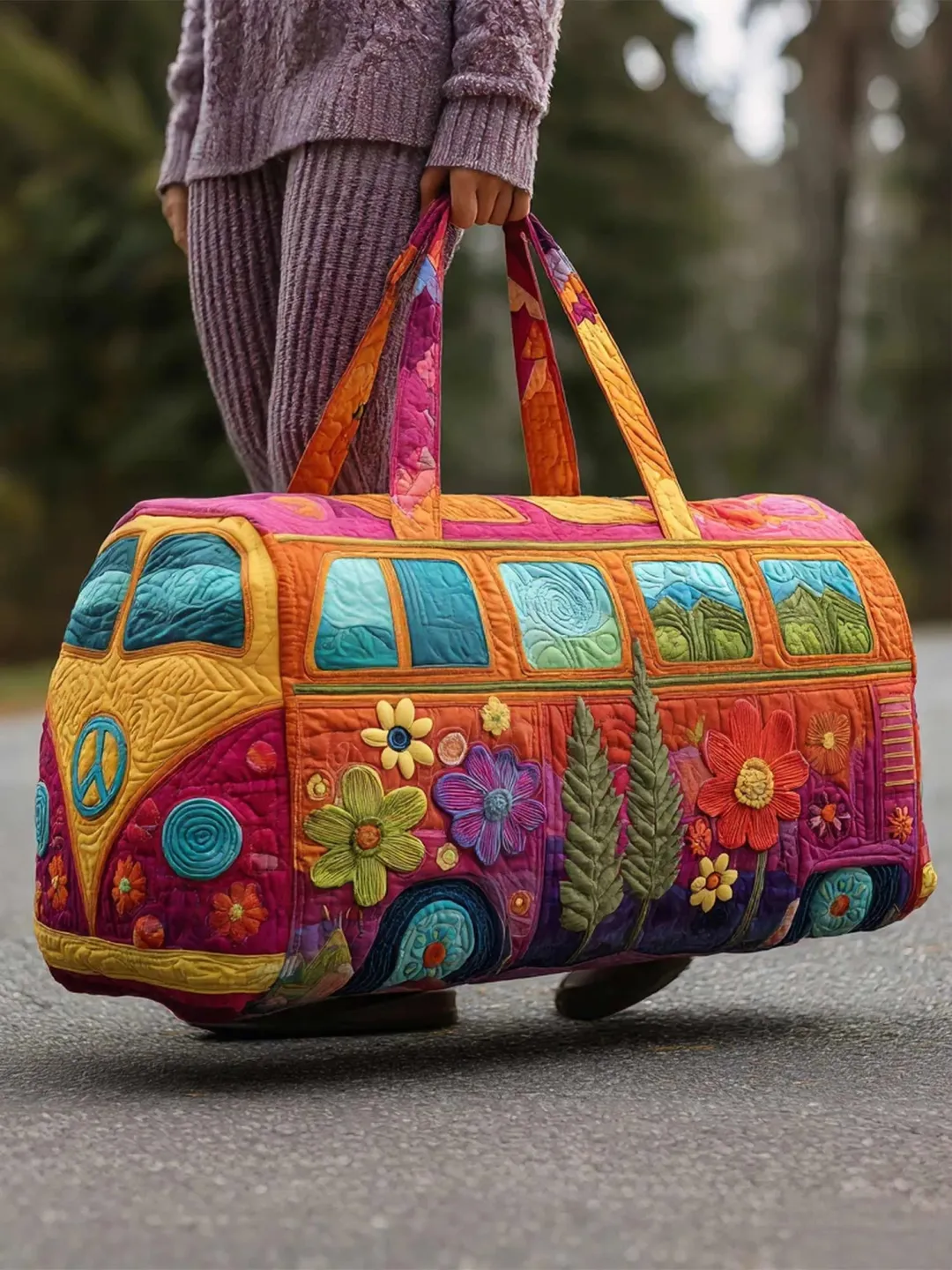 Hippie Pumpkin Quilted Travel Bag