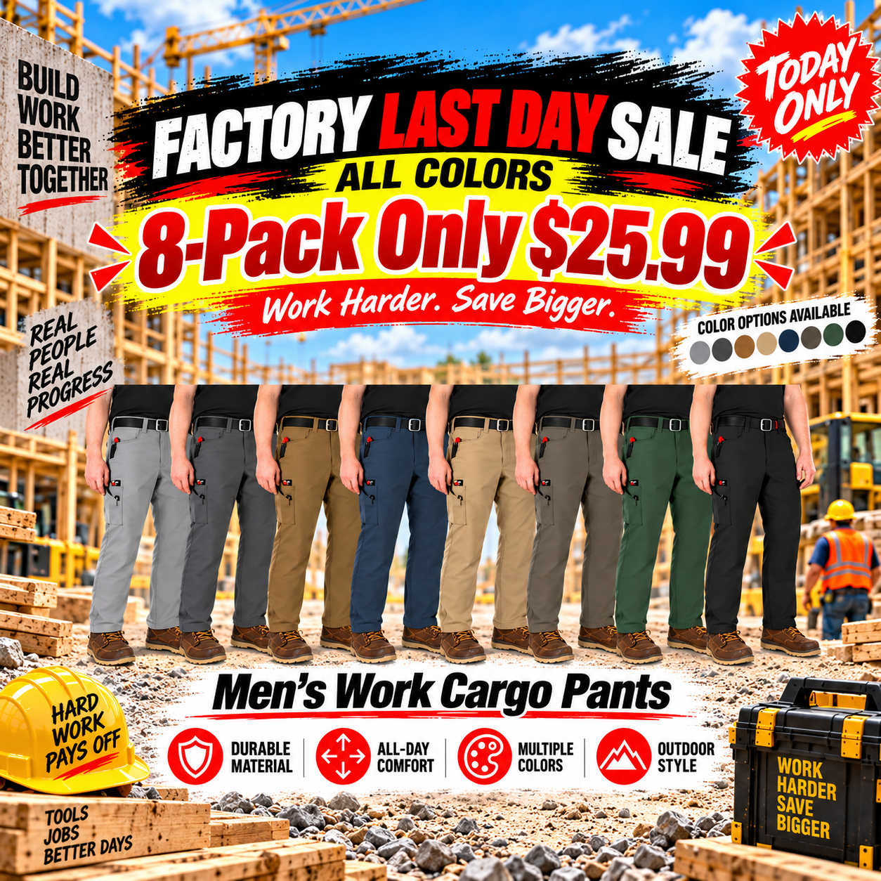 💖Men's 8-PACK FREEFLEX Tech Work Pants with 7 Pockets