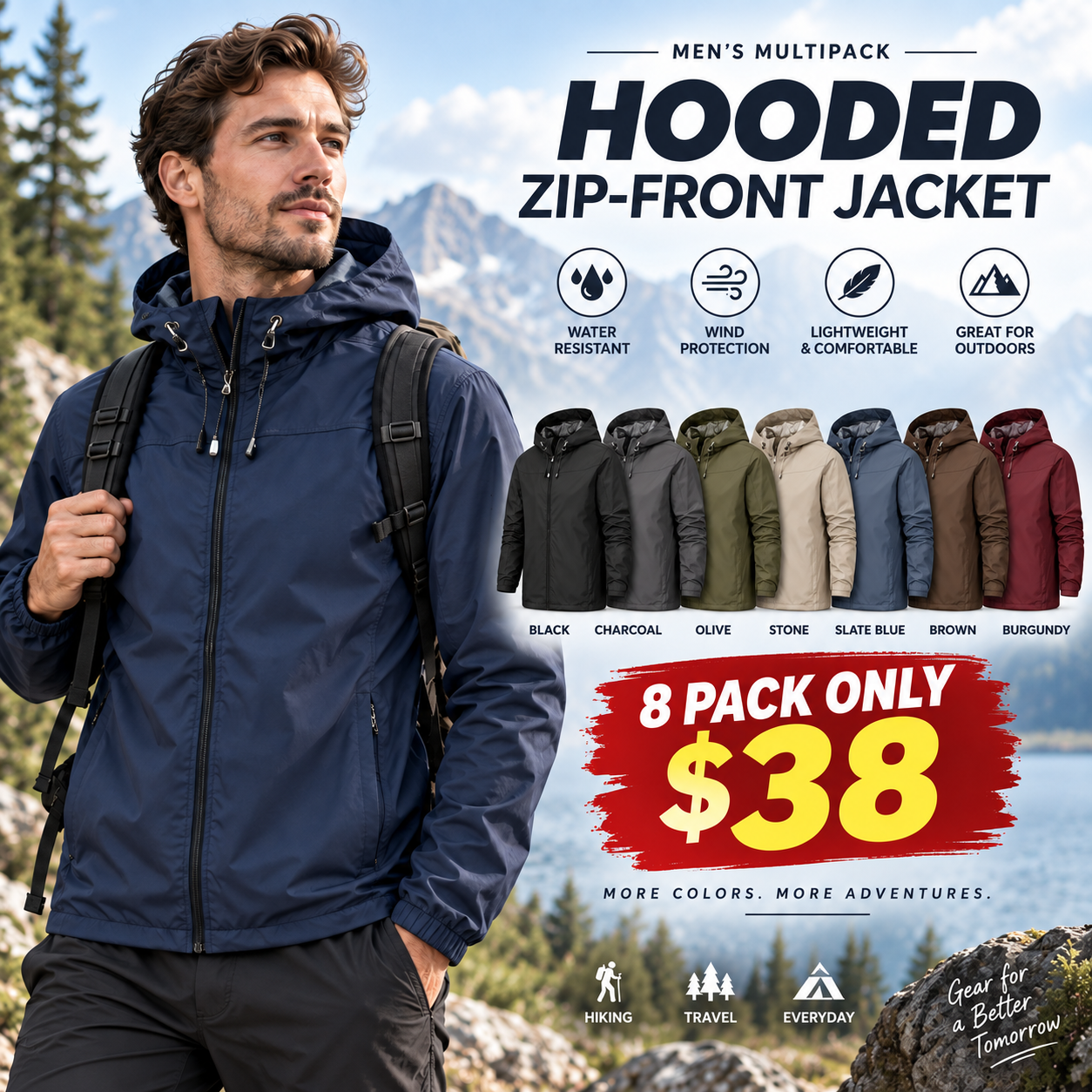Men's Hooded Zip-Front Jacket Multipack