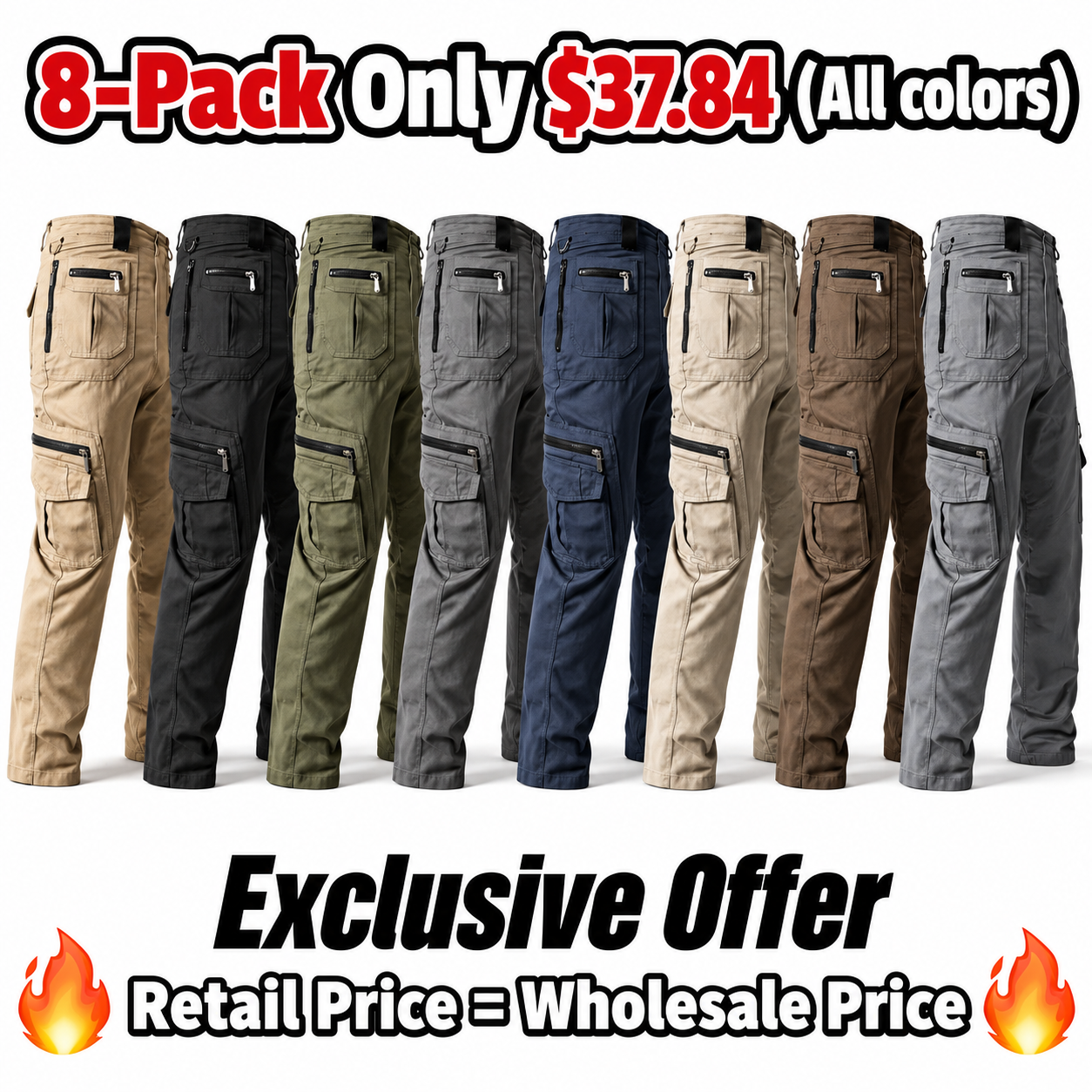 Men's Multi-Pocket Cargo Pants Multipack