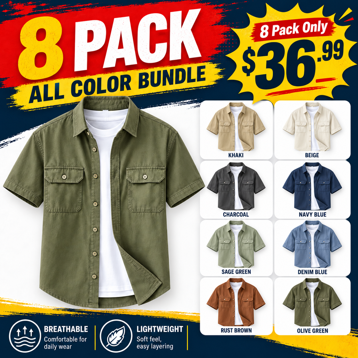 Men's Relaxed Flap-Pocket Overshirt Multipack
