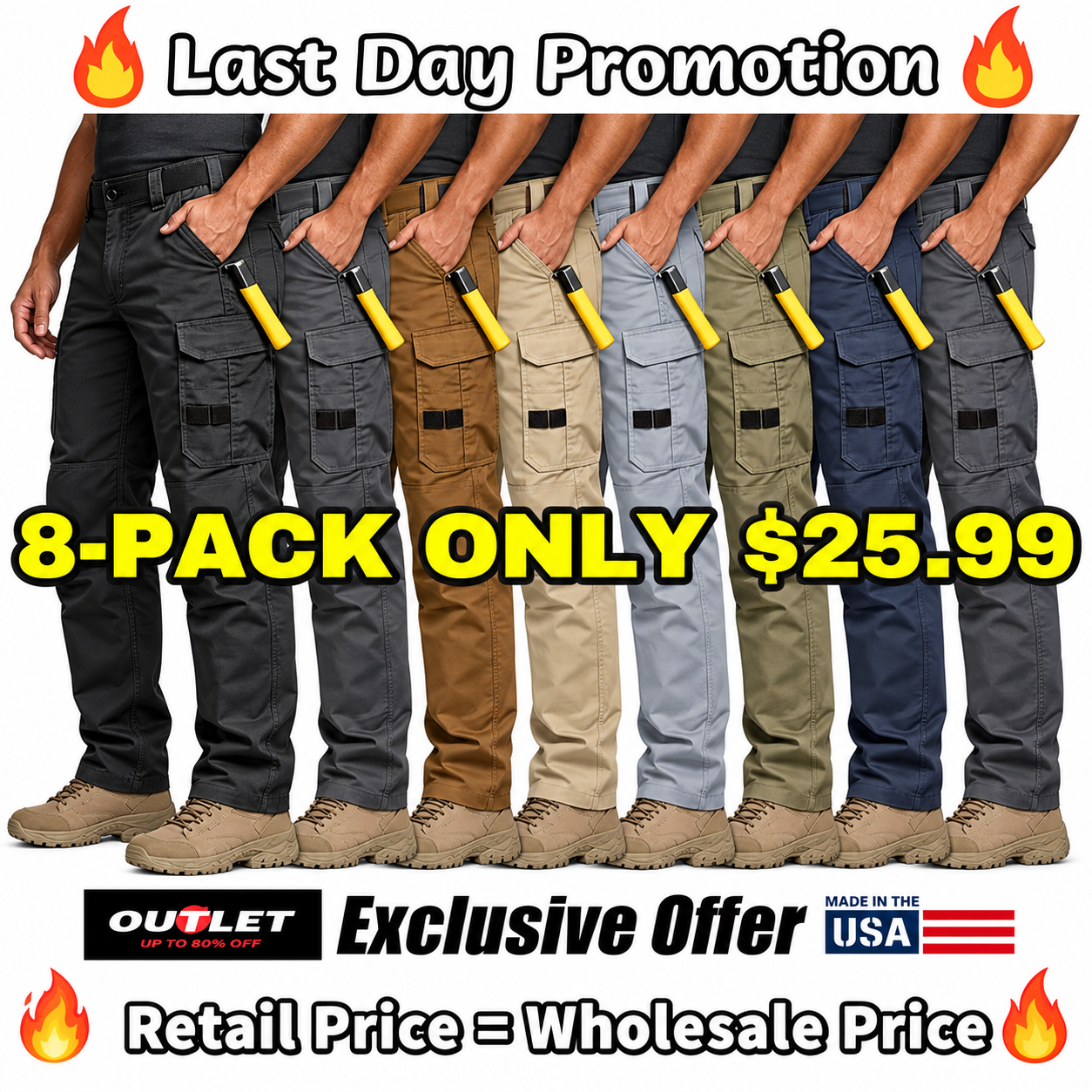 🔥8-PACK Only $25.99🔥Men's Ripstop Work Pants,Water Resistant Outdoor Tactical Pants