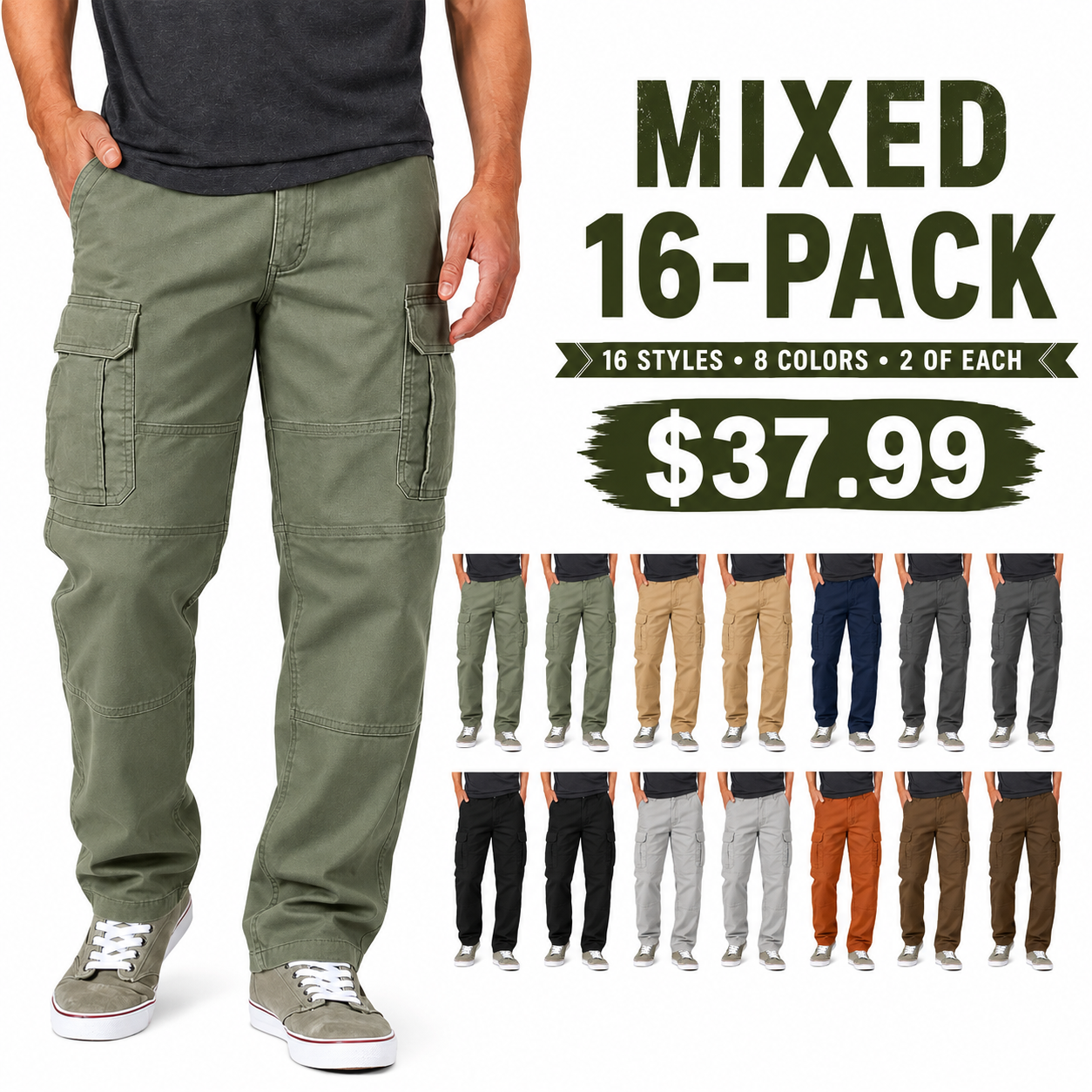 Men’s Casual Cargo Pants with 6 Pockets – Work & Outdoor Wear