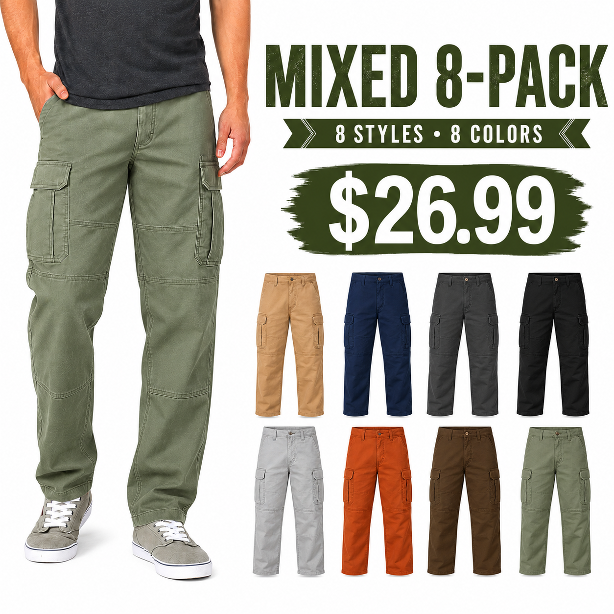 Men’s Casual Cargo Pants with 6 Pockets – Work & Outdoor Wear