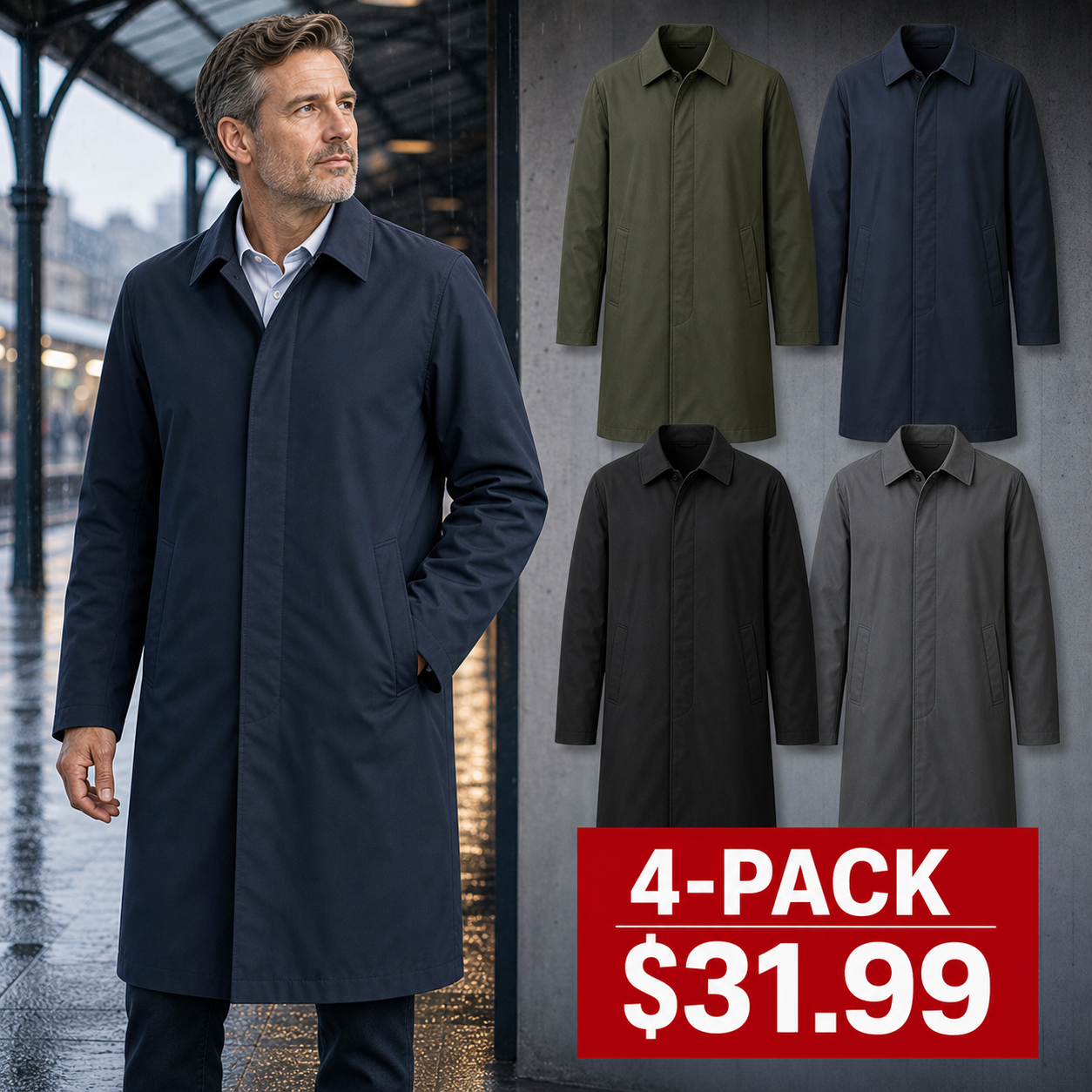 Men's Waterproof Long Trench Coats