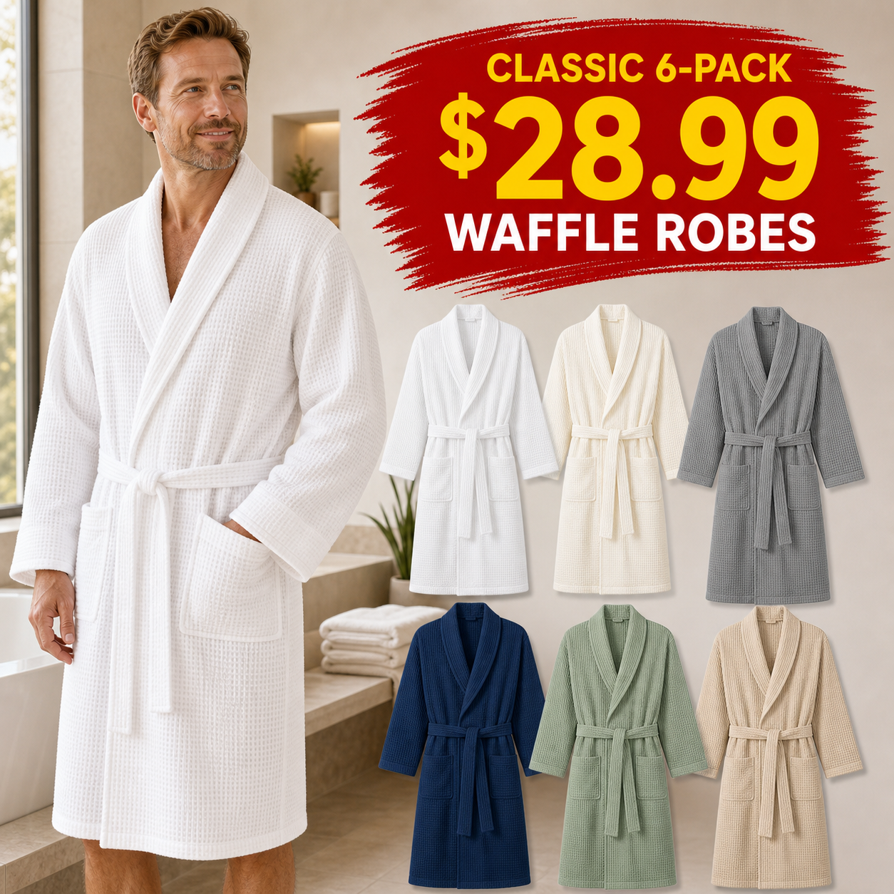 Men's Lightweight Waffle Bathrobes