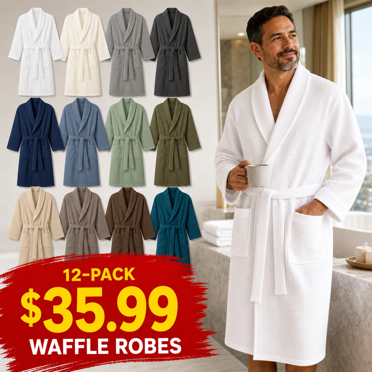 Men's Lightweight Waffle Bathrobes