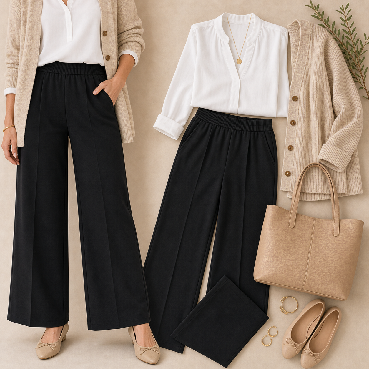 Pull-On Wide-Leg Stretch Dress Pants for Women
