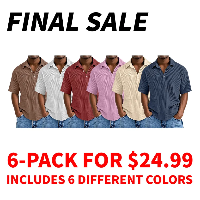 Men's Simple Daily Loose Pleated Texture Short Sleeve Lapel Polo Shirt