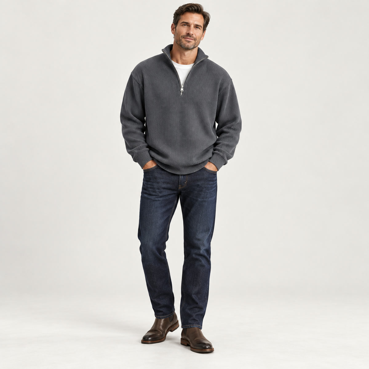 Men's Ribbed Quarter-Zip Relaxed Pullover Multipacks product image 4