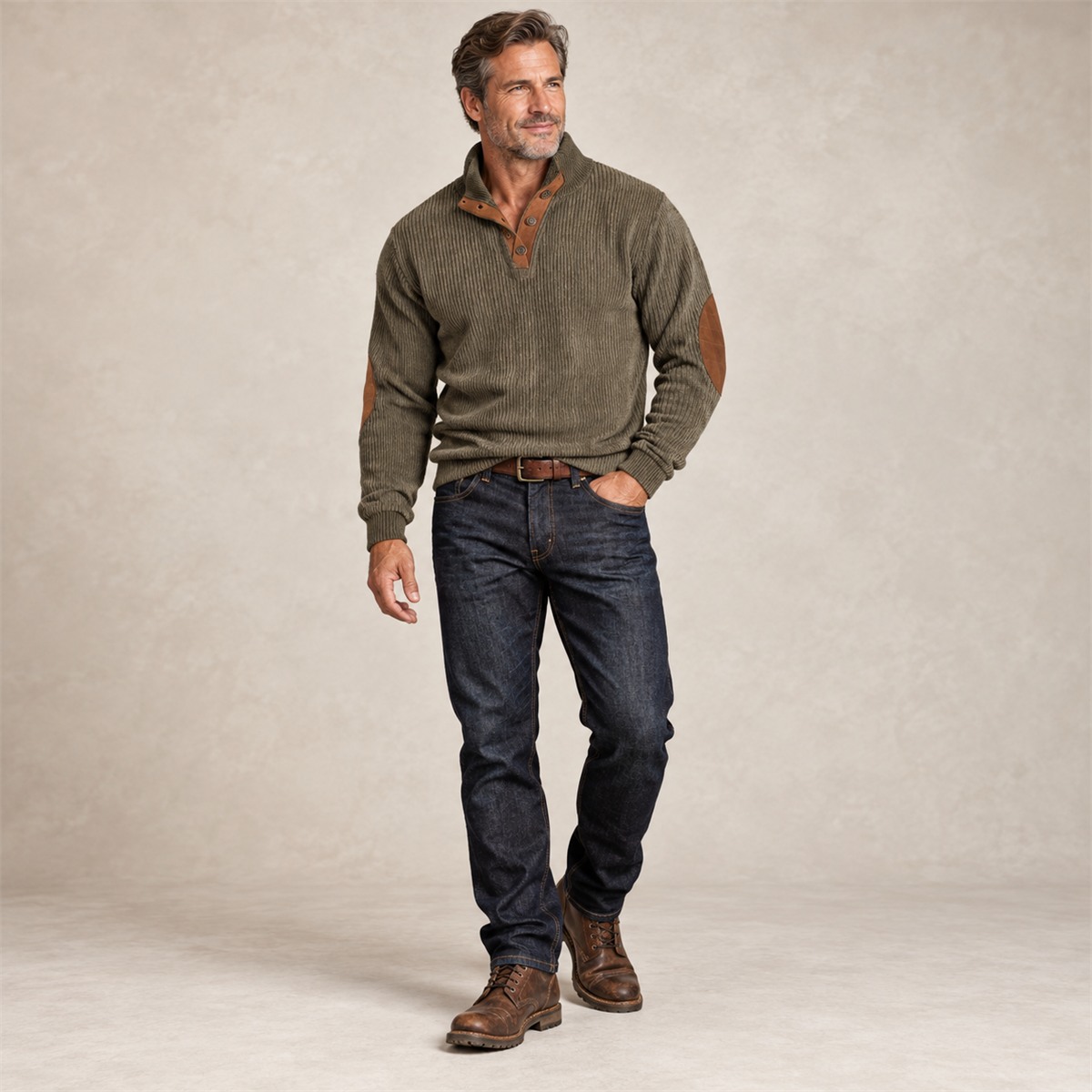 Men's Ribbed Mock-Neck Snap Pullover with Elbow Patches Multipacks product image 4