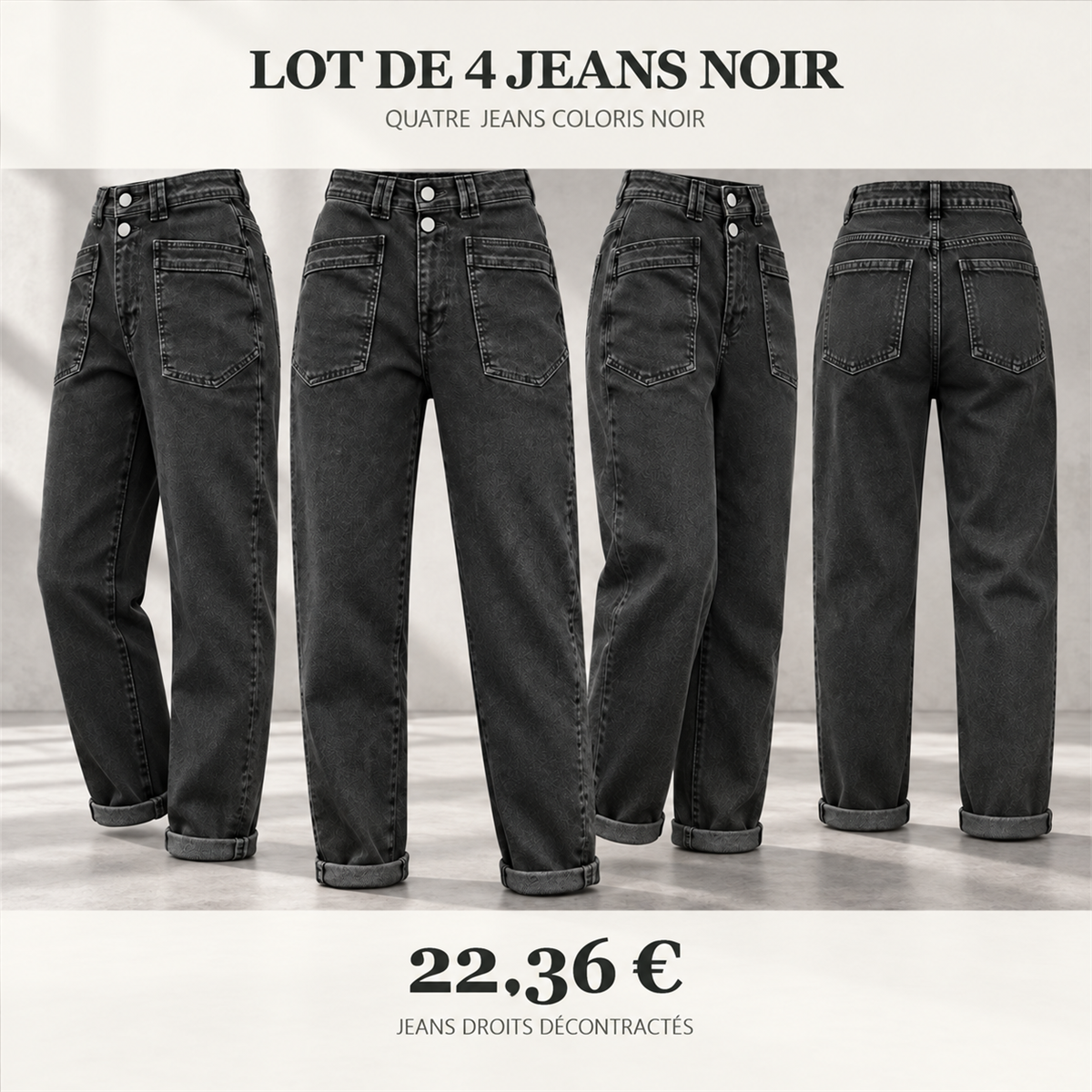 Jean droit décontracté femme – lot - Noir 鈥?Lot de 4 pièces