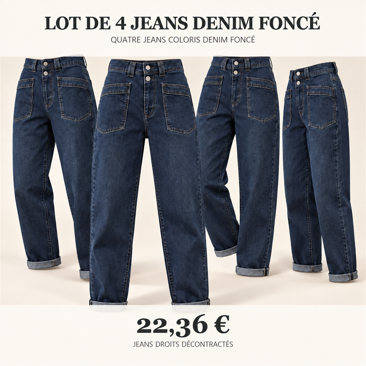 Jean droit décontracté femme – lot - Denim foncé 鈥?Lot de 4 pièces