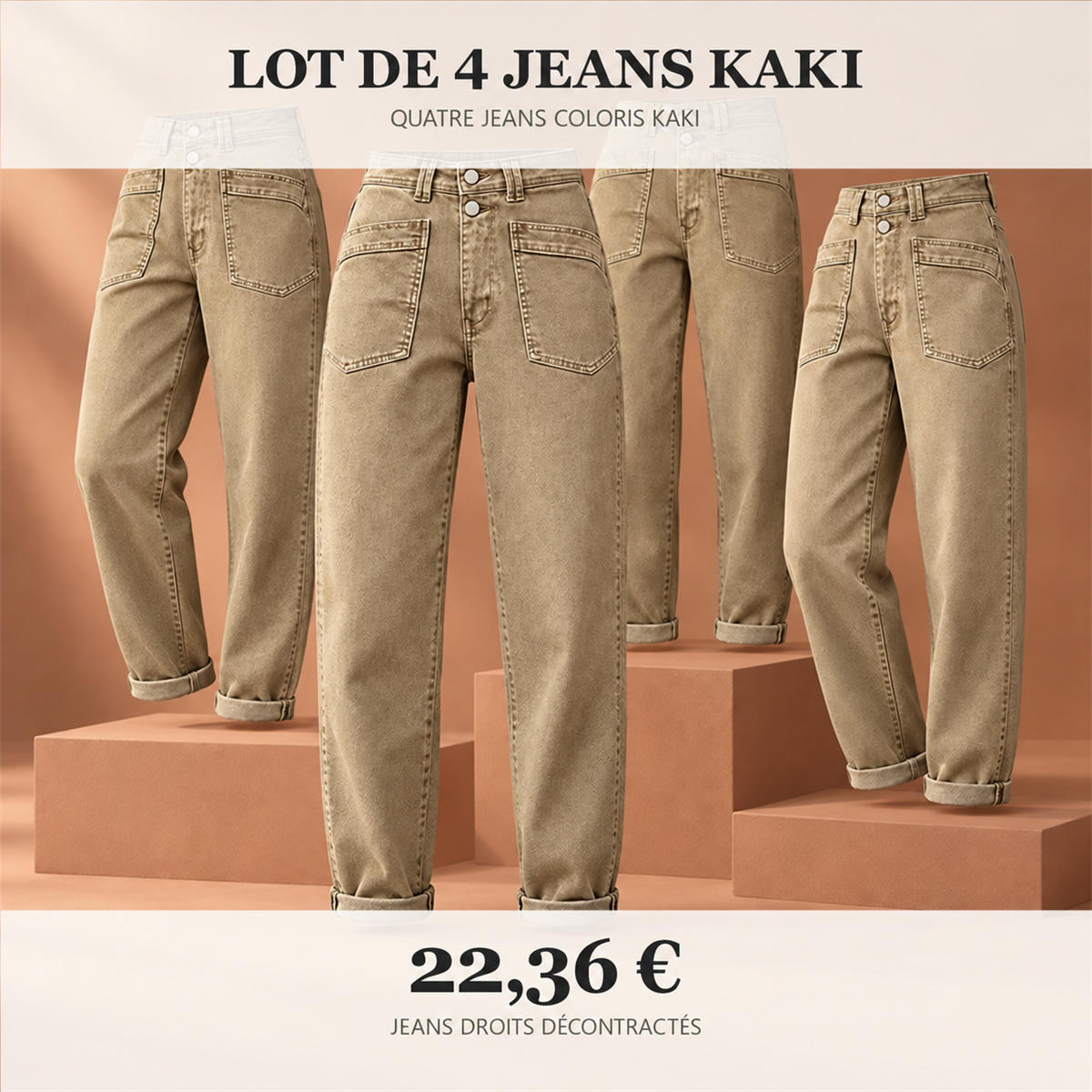 Jean droit décontracté femme – lot - Kaki 鈥?Lot de 4 pièces