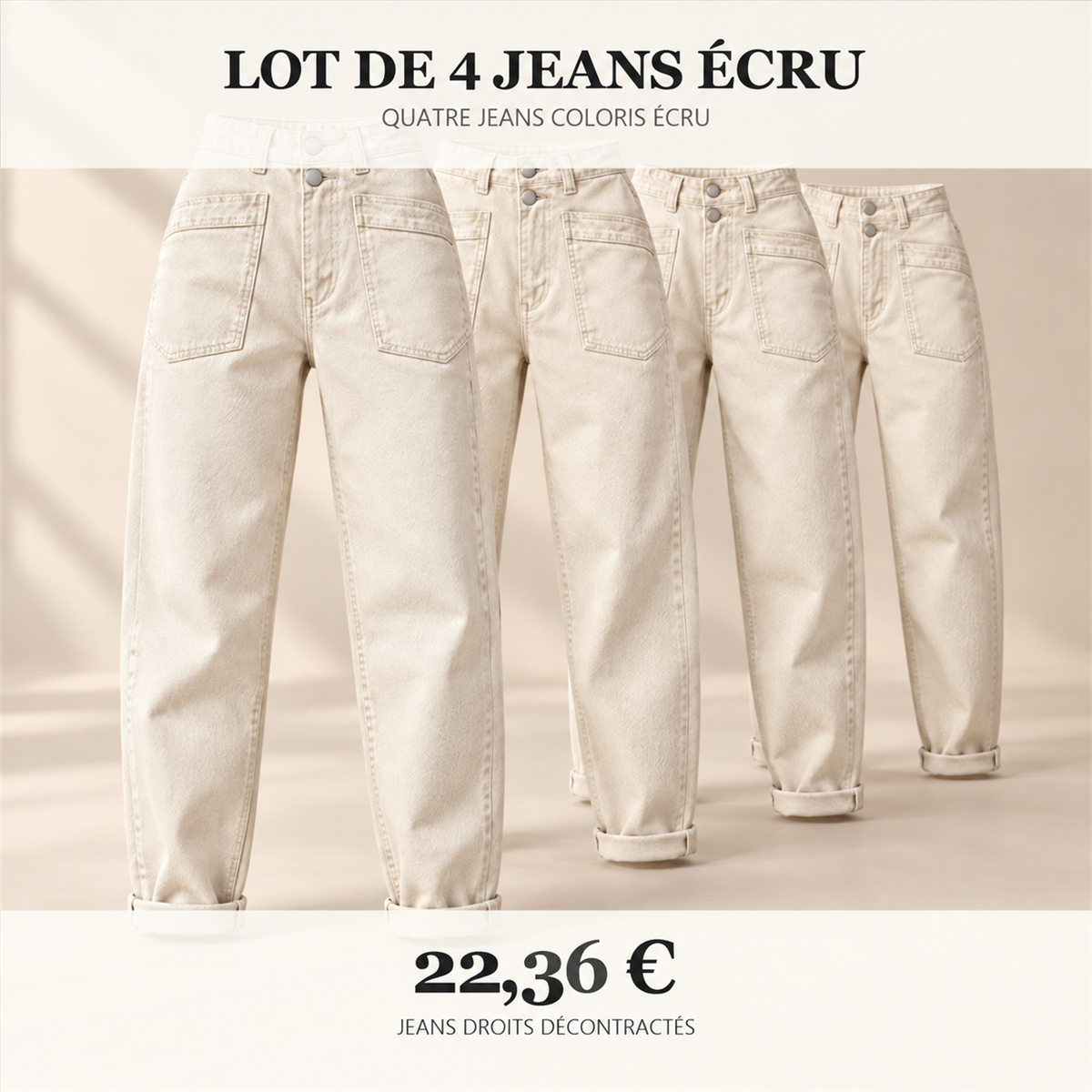 Jean droit décontracté femme – lot - Crème 鈥?Lot de 4 pièces