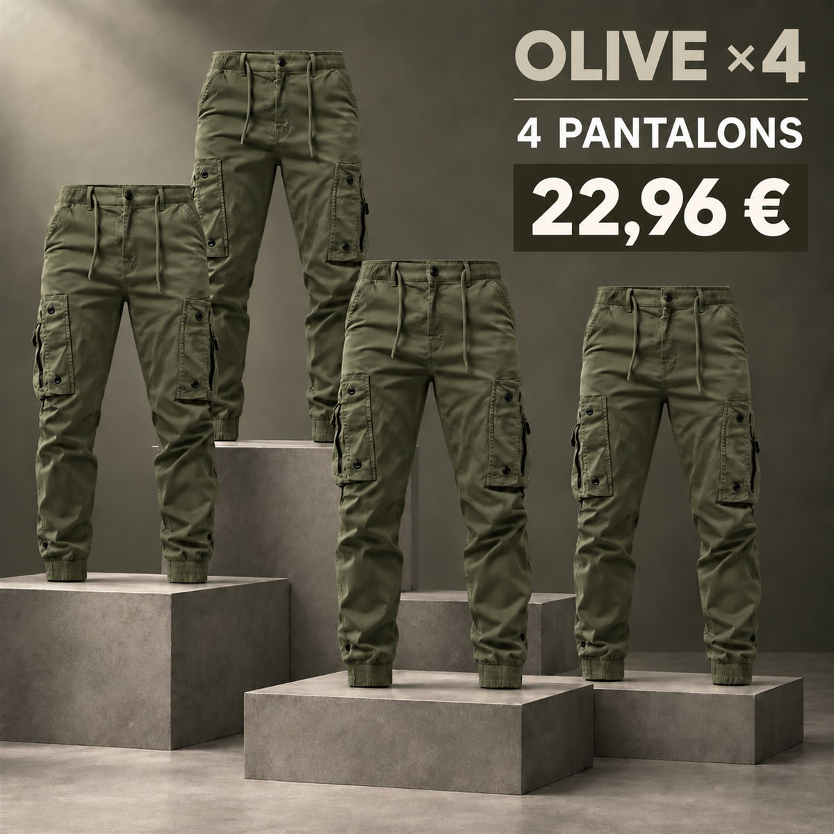 Pantalon cargo jogger homme à cordon de serrage – lot - Olive 鈥?Lot de 4 pièces