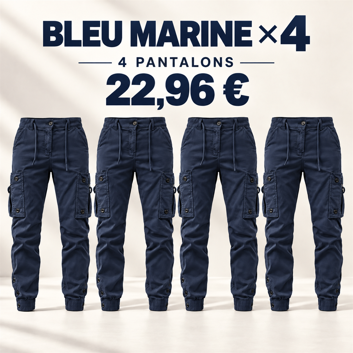 Pantalon cargo jogger homme à cordon de serrage – lot - Bleu marine 鈥?Lot de 4 pièces