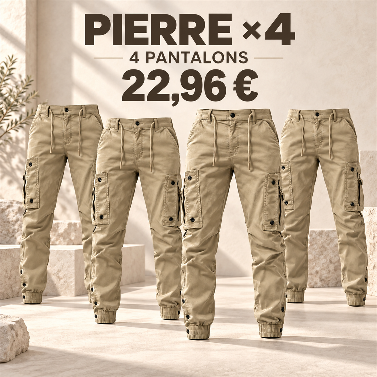 Pantalon cargo jogger homme à cordon de serrage – lot - Pierre 鈥?Lot de 4 pièces