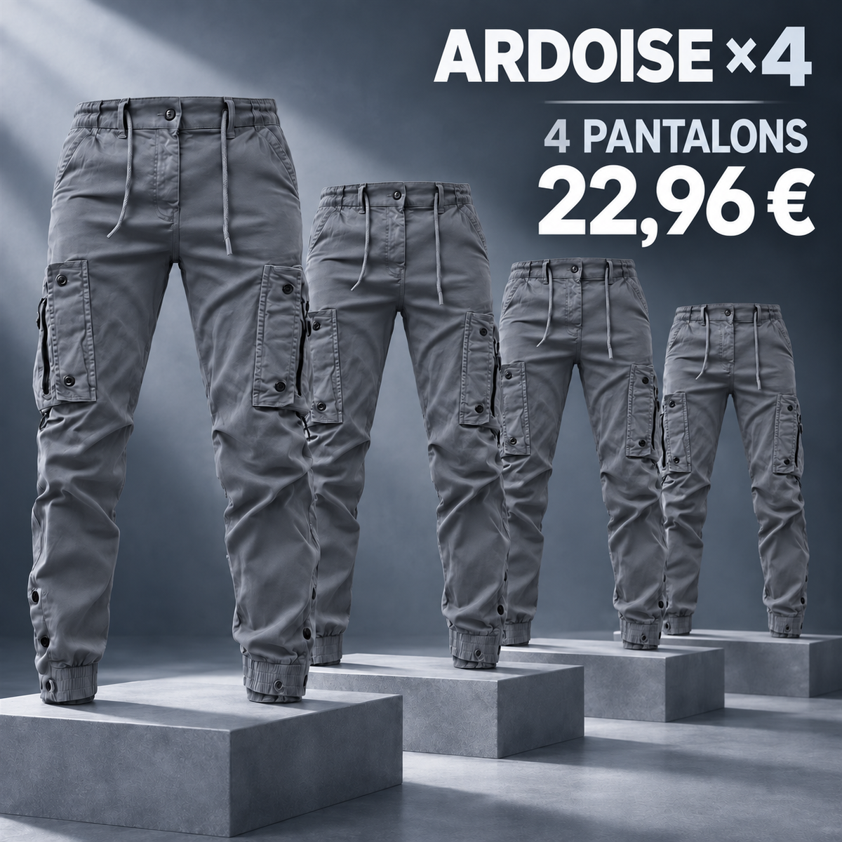 Pantalon cargo jogger homme à cordon de serrage – lot - Ardoise 鈥?Lot de 4 pièces