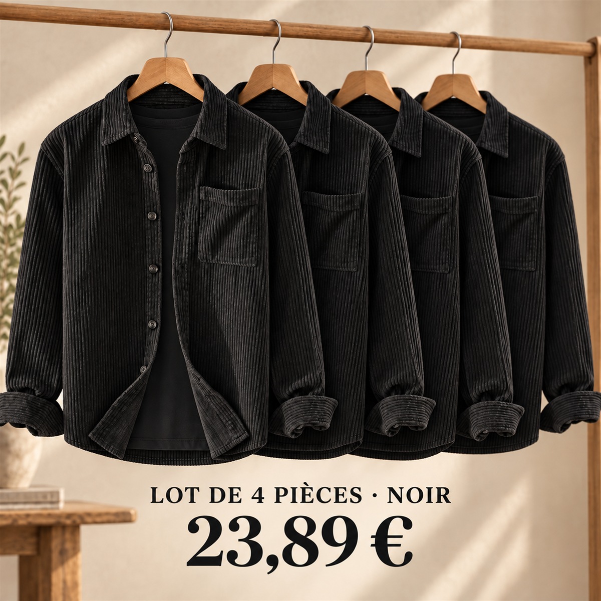 Surchemise homme à texture côtelée – lot - Noir 鈥?Lot de 4 pièces