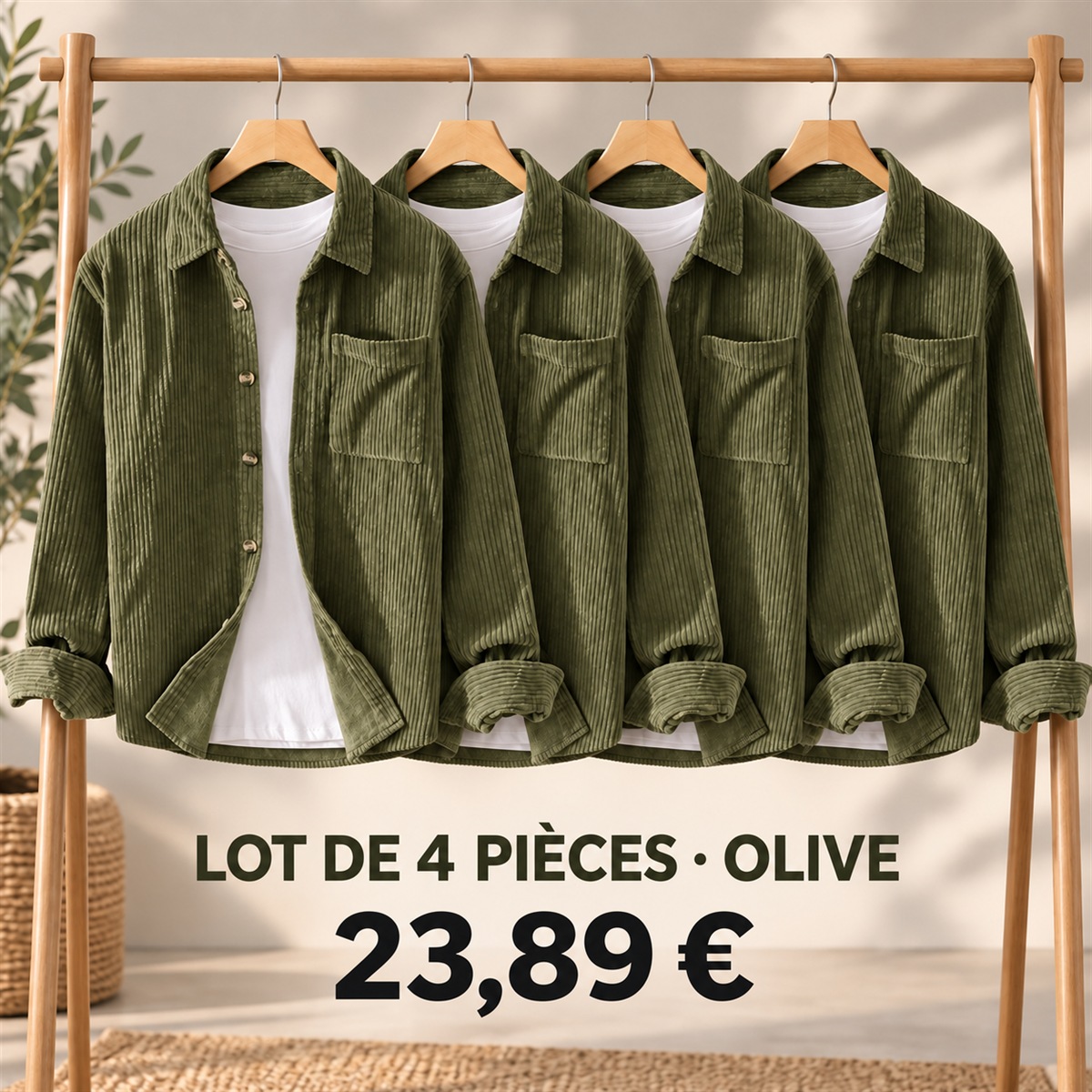Surchemise homme à texture côtelée – lot - Olive 鈥?Lot de 4 pièces