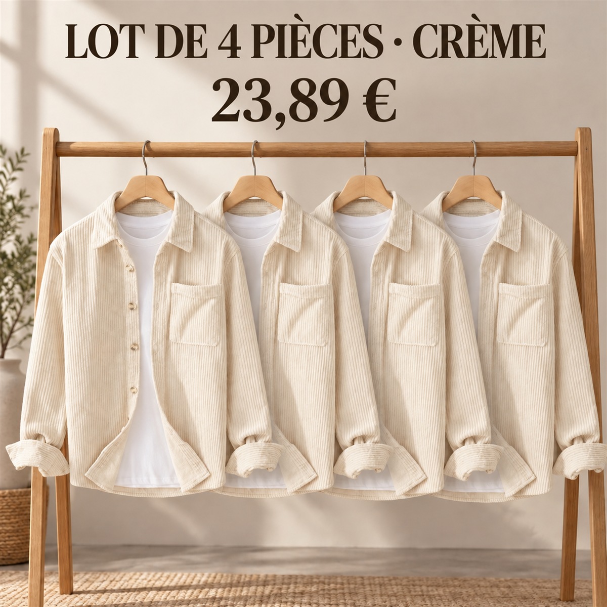 Surchemise homme à texture côtelée – lot - Crème 鈥?Lot de 4 pièces