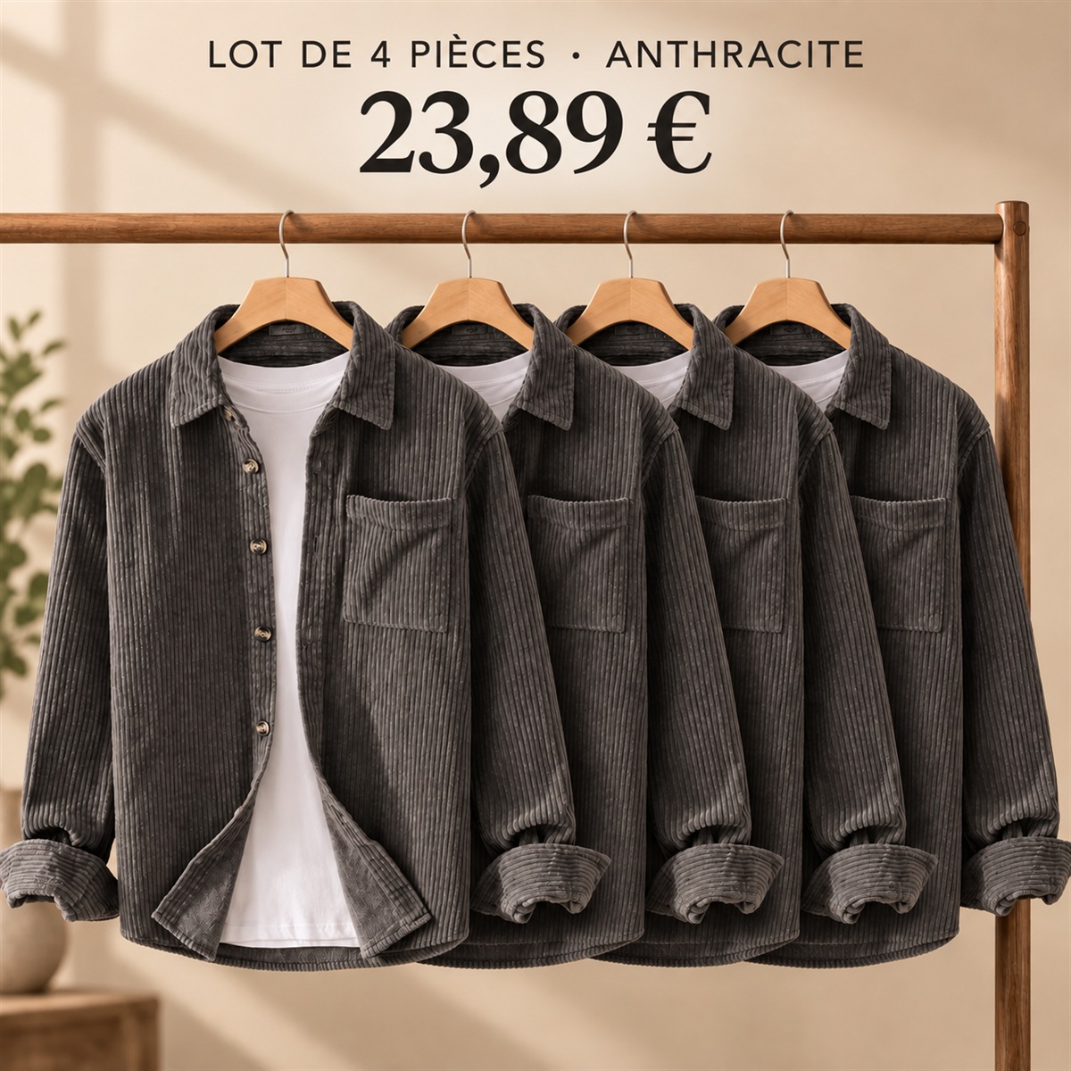 Surchemise homme à texture côtelée – lot - Anthracite 鈥?Lot de 4 pièces