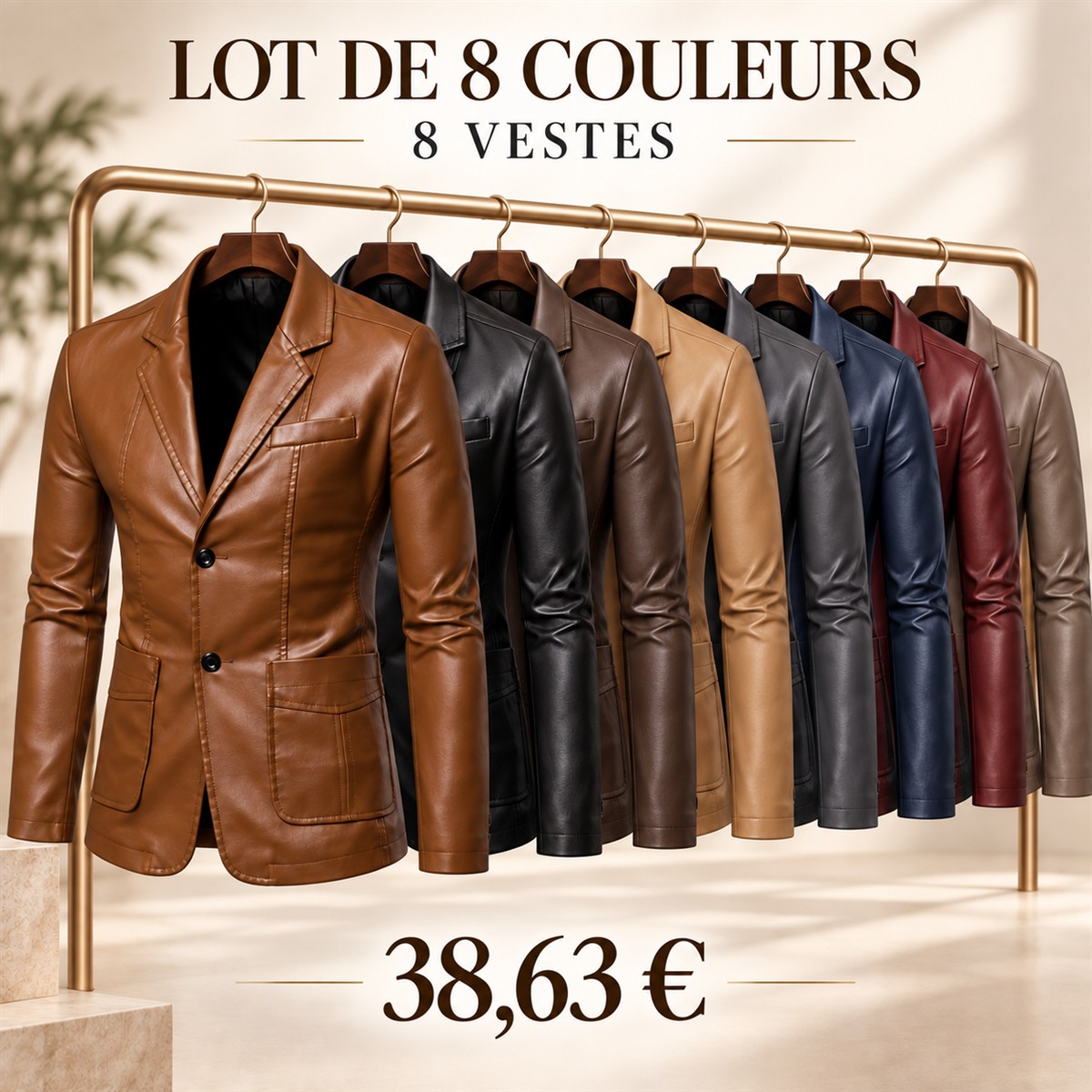 Blazer homme aspect cuir à revers crantés – lot - Lot de 8 pièces, toutes les couleurs