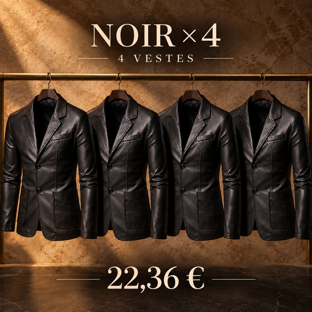 Blazer homme aspect cuir à revers crantés – lot - Noir 鈥?Lot de 4 pièces