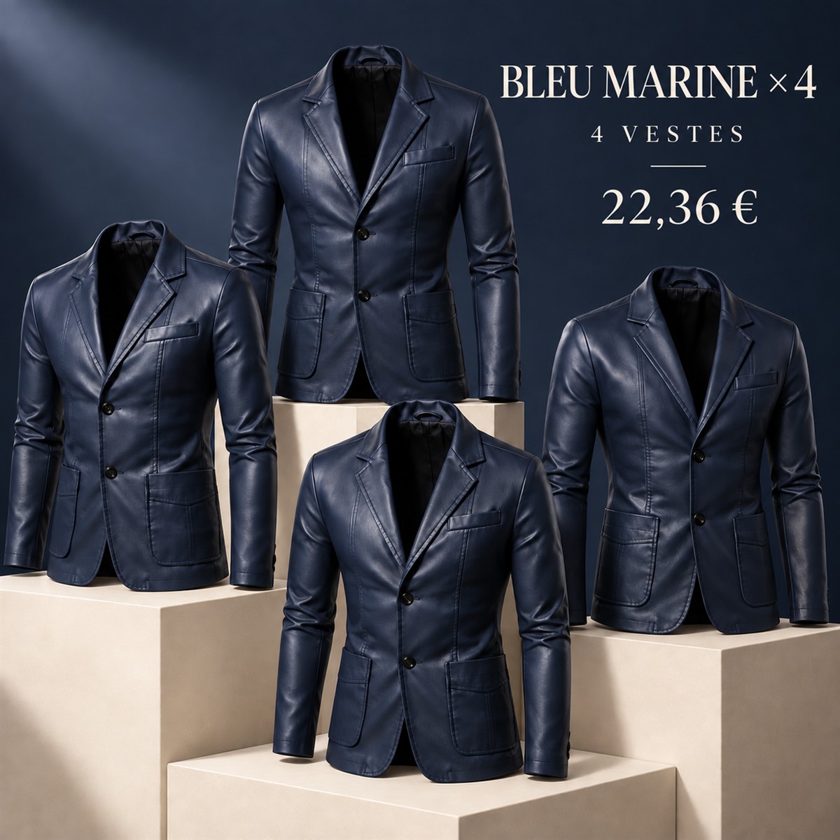 Blazer homme aspect cuir à revers crantés – lot - Bleu marine 鈥?Lot de 4 pièces