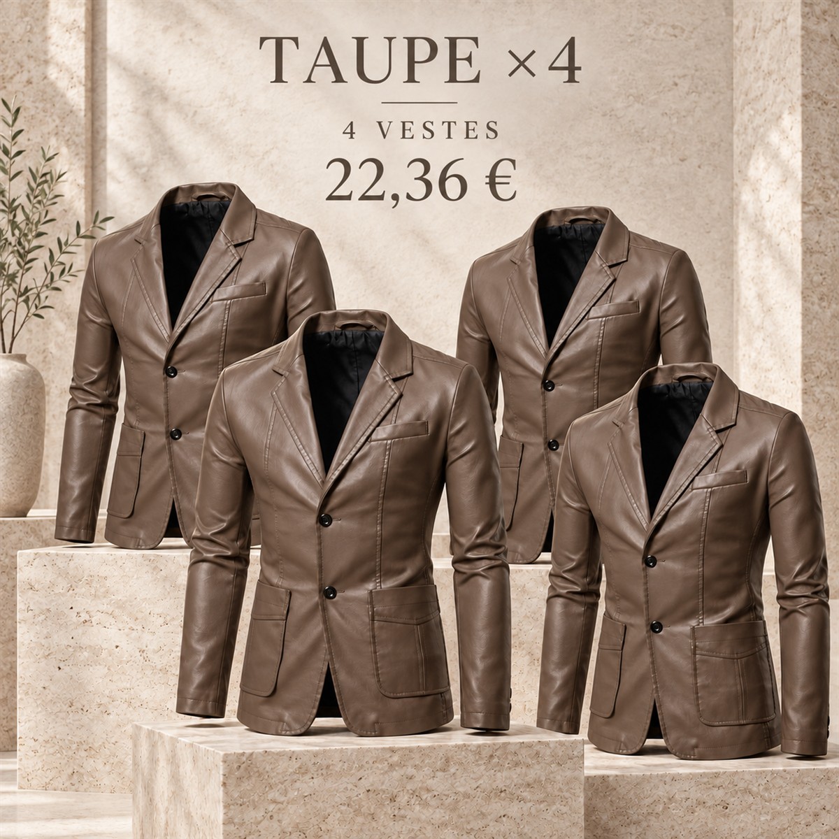 Blazer homme aspect cuir à revers crantés – lot - Taupe 鈥?Lot de 4 pièces