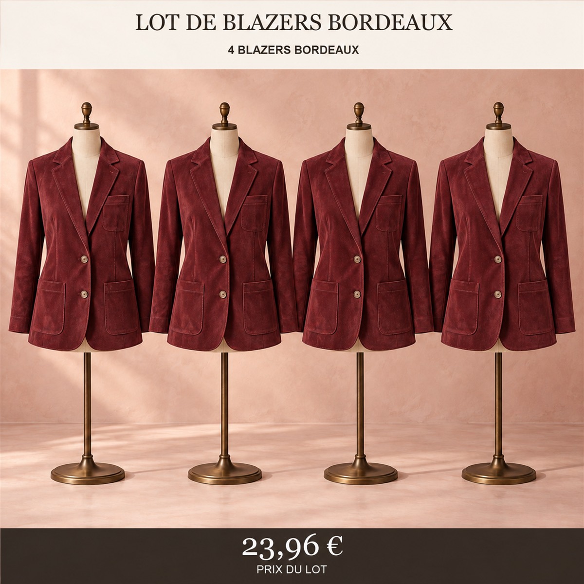 Blazer femme aspect daim – lot - Bordeaux 鈥?Lot de 4 pièces