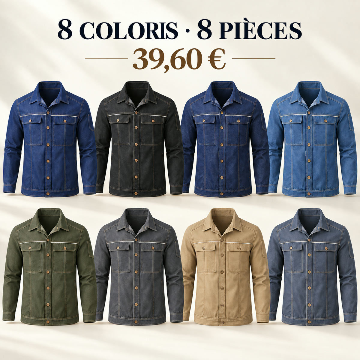 Veste homme à col et boutonnage devant – lot - Lot de 8 pièces, toutes les couleurs