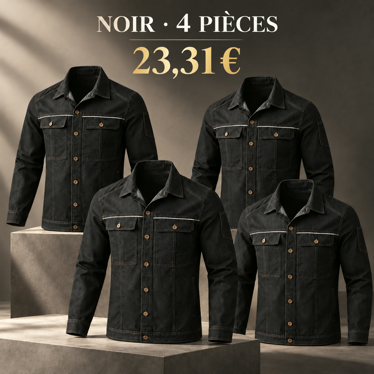 Veste homme à col et boutonnage devant – lot - Noir 鈥?Lot de 4 pièces