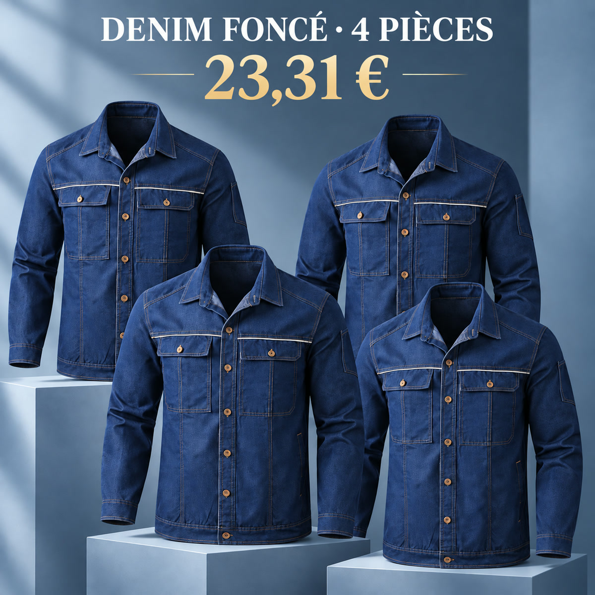 Veste homme à col et boutonnage devant – lot - Denim foncé 鈥?Lot de 4 pièces