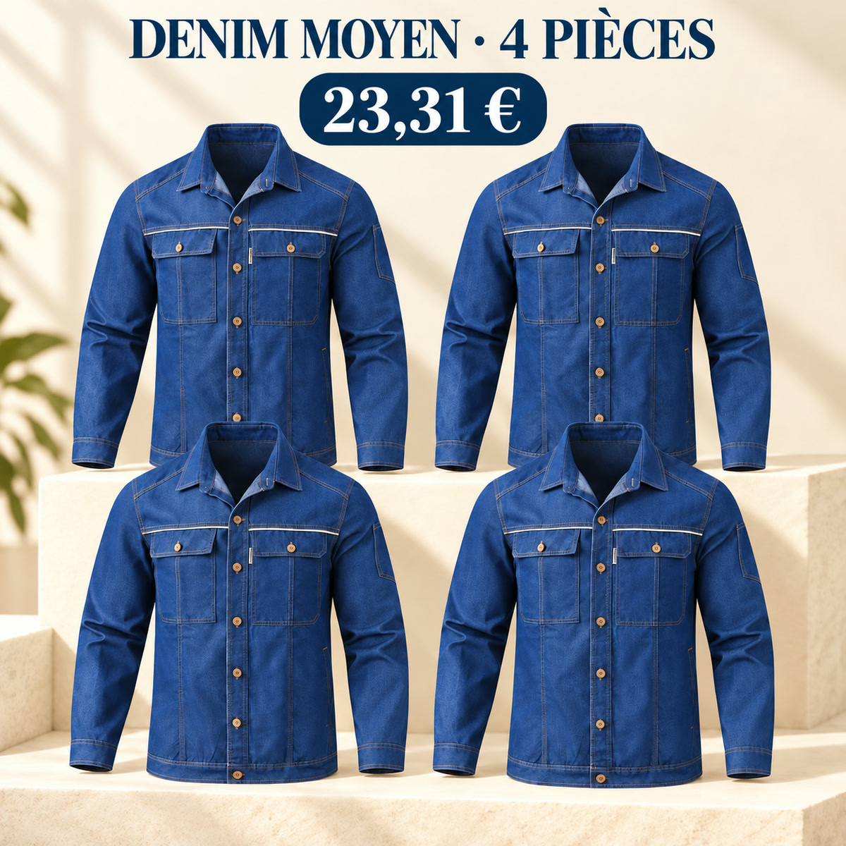 Veste homme à col et boutonnage devant – lot - Denim moyen 鈥?Lot de 4 pièces