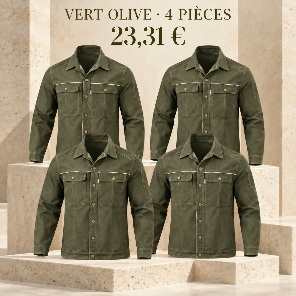 Veste homme à col et boutonnage devant – lot - Olive 鈥?Lot de 4 pièces