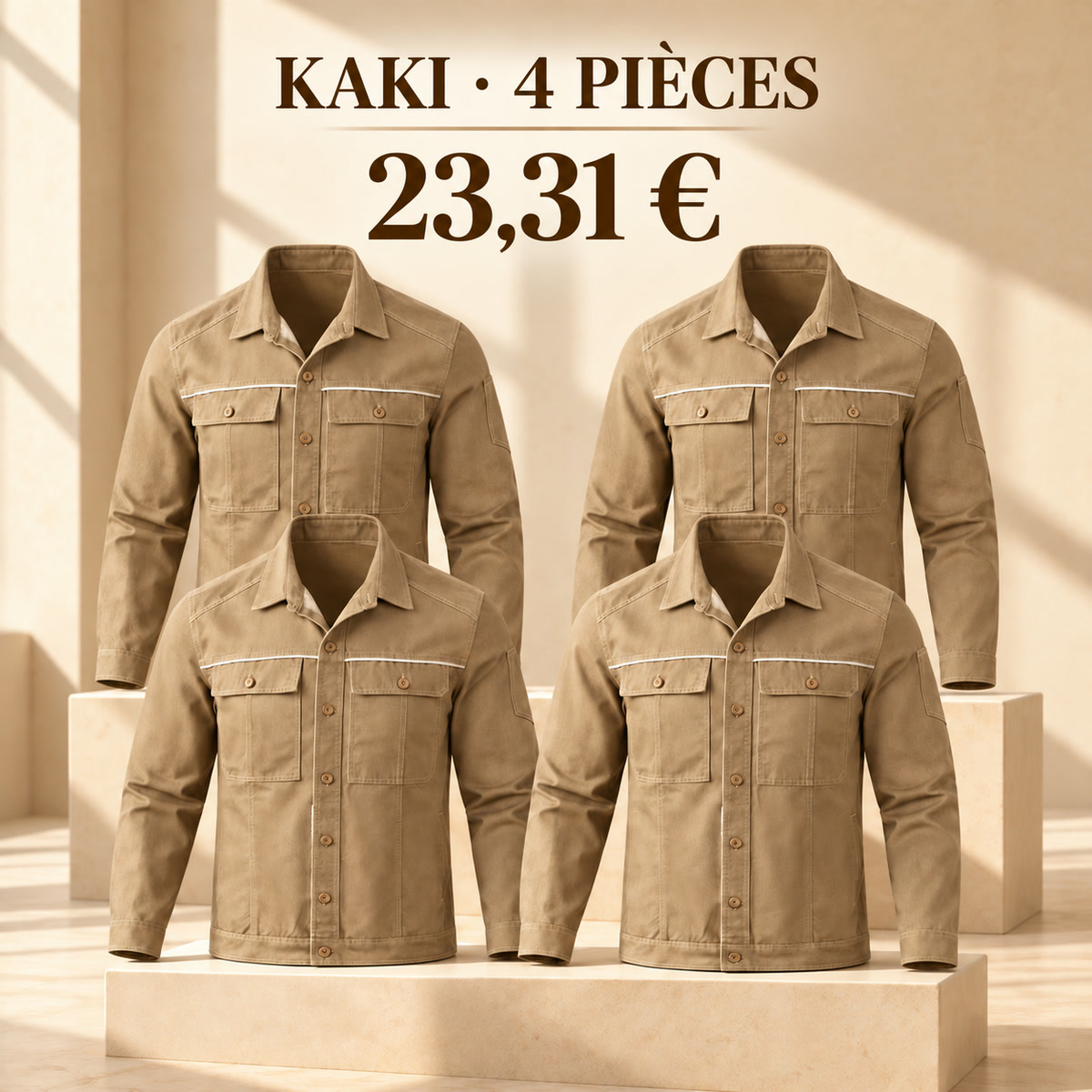 Veste homme à col et boutonnage devant – lot - Kaki 鈥?Lot de 4 pièces