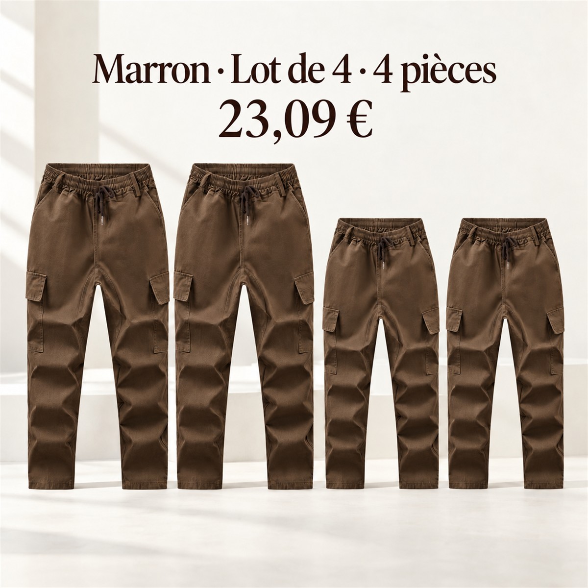 Pantalon cargo homme à taille élastique – lot - Marron 鈥?Lot de 4 pièces