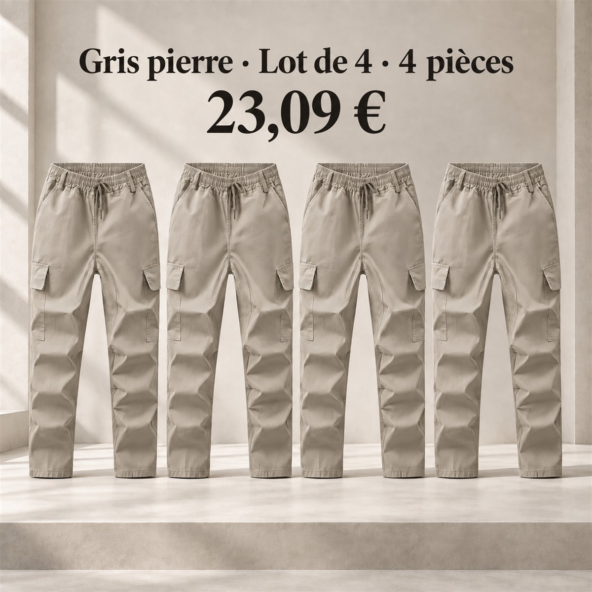 Pantalon cargo homme à taille élastique – lot - Pierre 鈥?Lot de 4 pièces