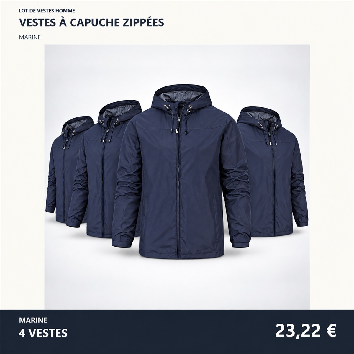 Veste homme à capuche et fermeture zippée – lot - Bleu marine 鈥?Lot de 4 pièces