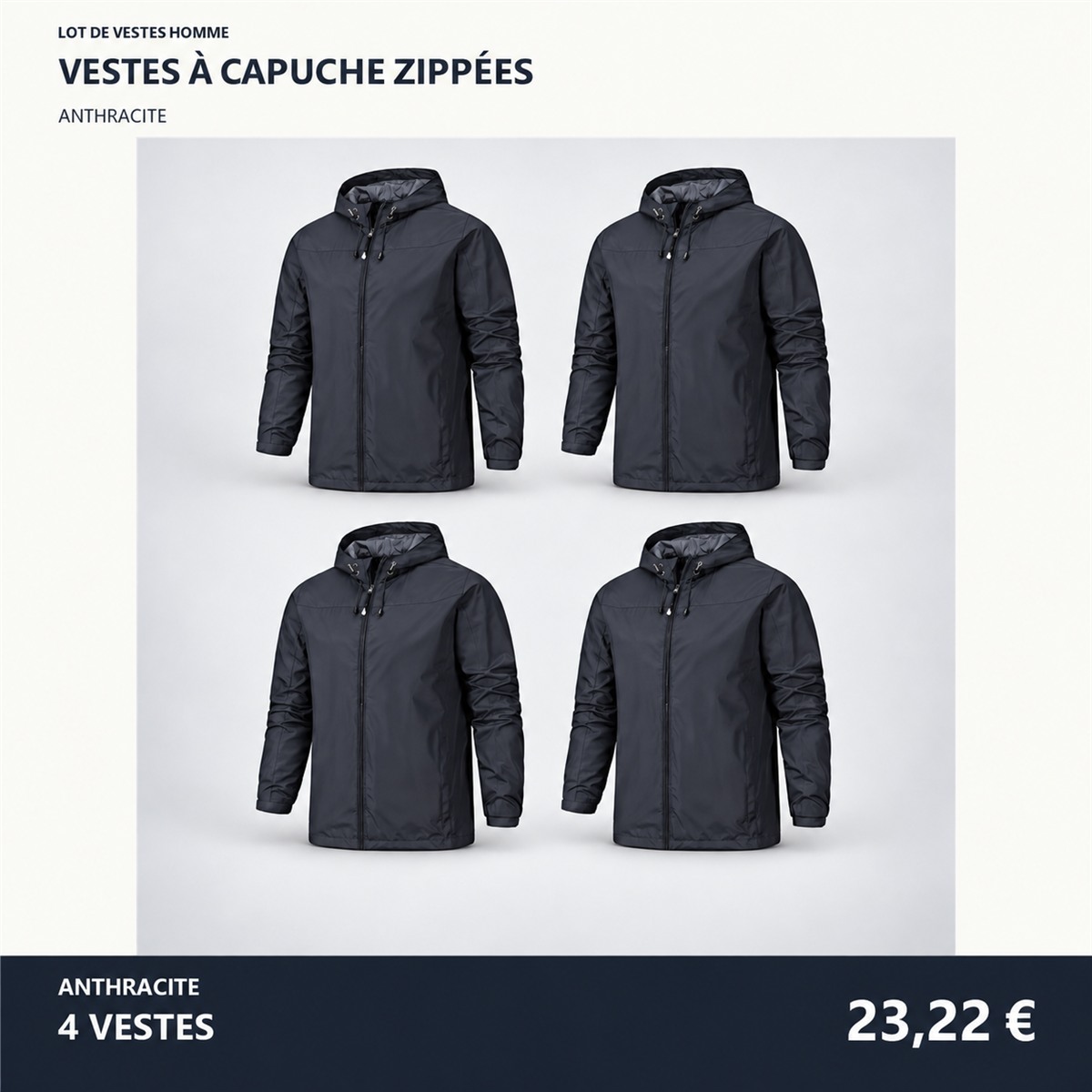 Veste homme à capuche et fermeture zippée – lot - Anthracite 鈥?Lot de 4 pièces