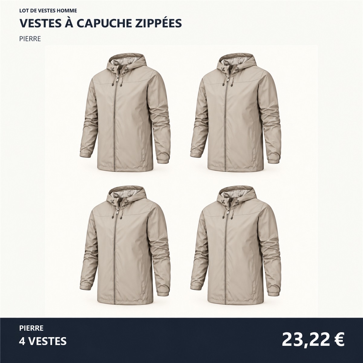 Veste homme à capuche et fermeture zippée – lot - Pierre 鈥?Lot de 4 pièces