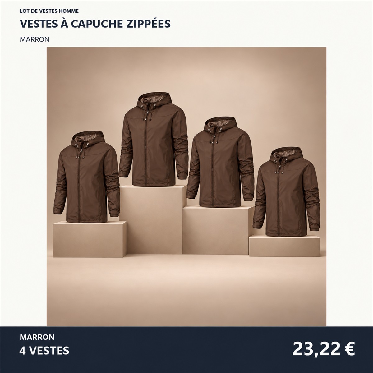 Veste homme à capuche et fermeture zippée – lot - Marron 鈥?Lot de 4 pièces