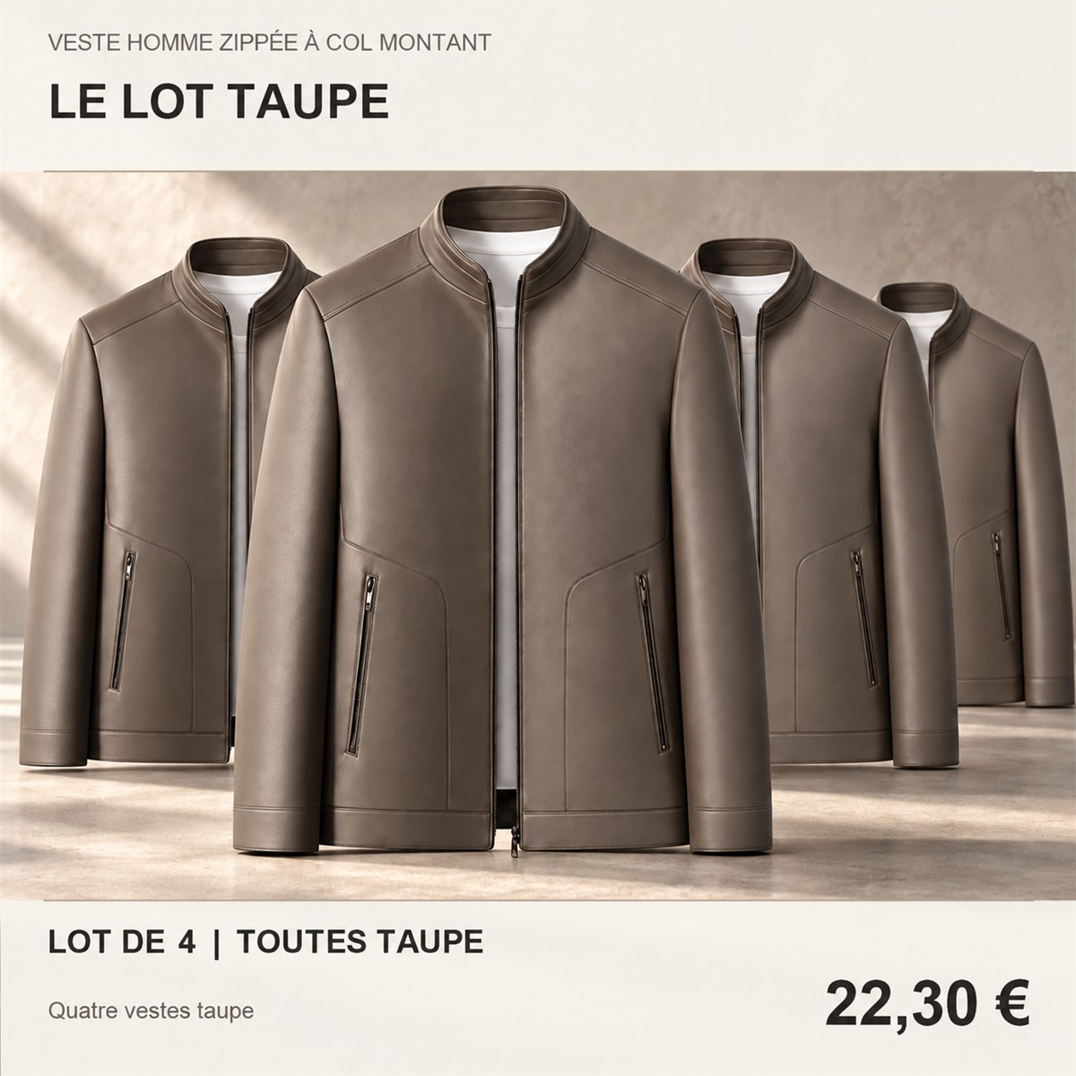 Veste homme zippée à col montant – lot - Taupe 鈥?Lot de 4 pièces