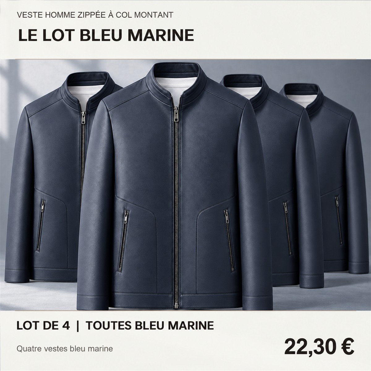 Veste homme zippée à col montant – lot - Bleu marine 鈥?Lot de 4 pièces