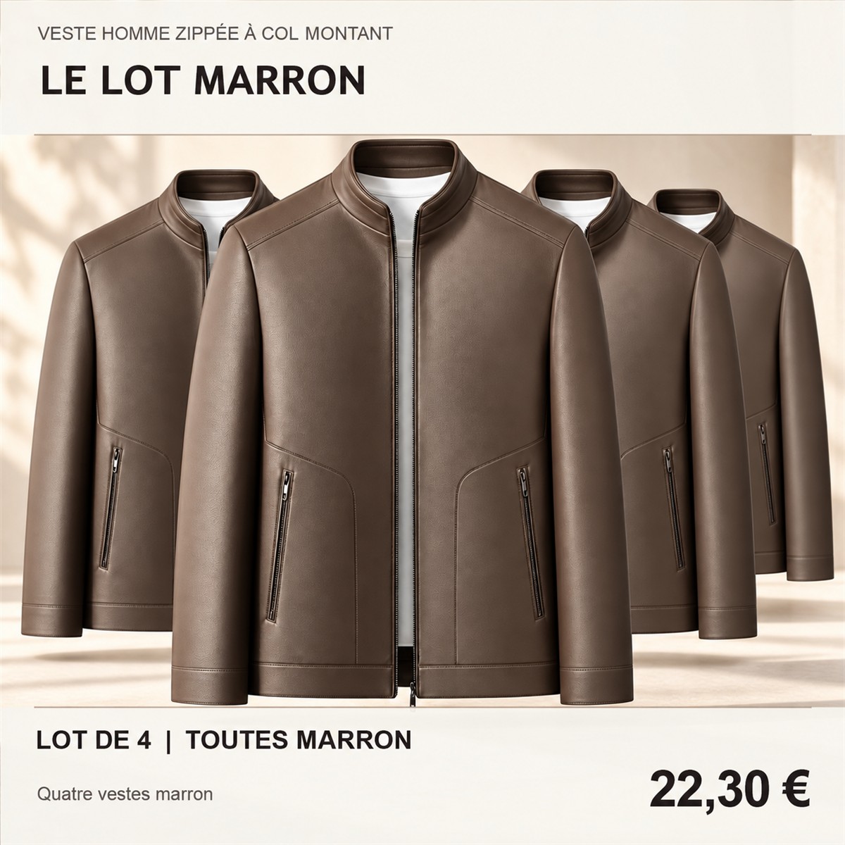 Veste homme zippée à col montant – lot - Marron 鈥?Lot de 4 pièces