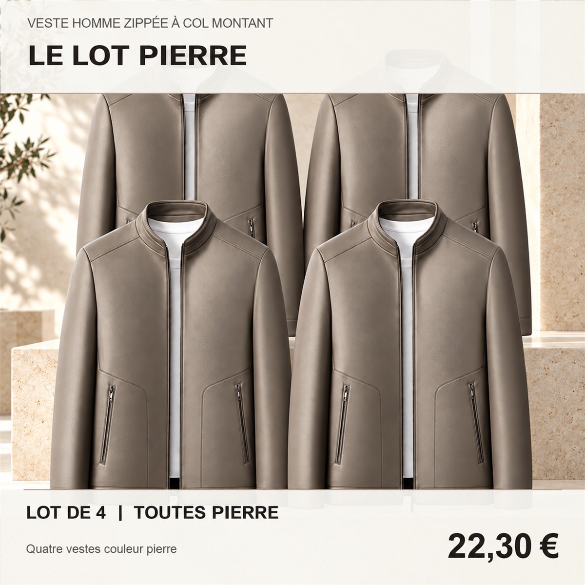 Veste homme zippée à col montant – lot - Pierre 鈥?Lot de 4 pièces