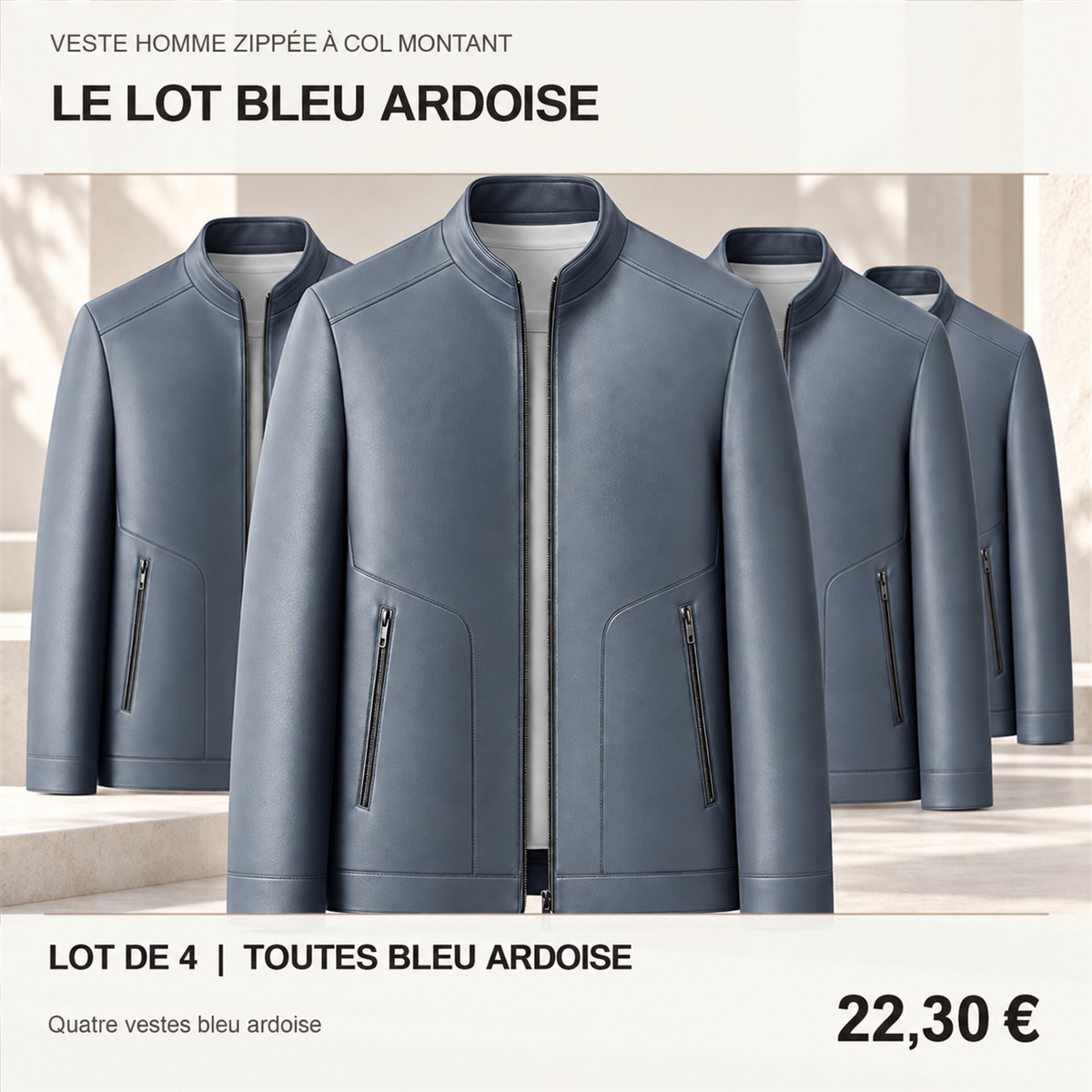 Veste homme zippée à col montant – lot - Bleu ardoise 鈥?Lot de 4 pièces